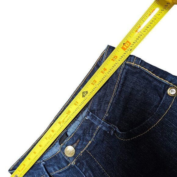 Southpole Flared Jeans Logo Embroidered Pocket Dark Wash Denim Womens 11x32 Y2K - Picture 8 of 10